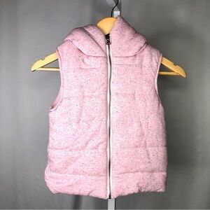 Sugar Rush Girls puffer vest with hood jersey knit pink speckles zip Small
